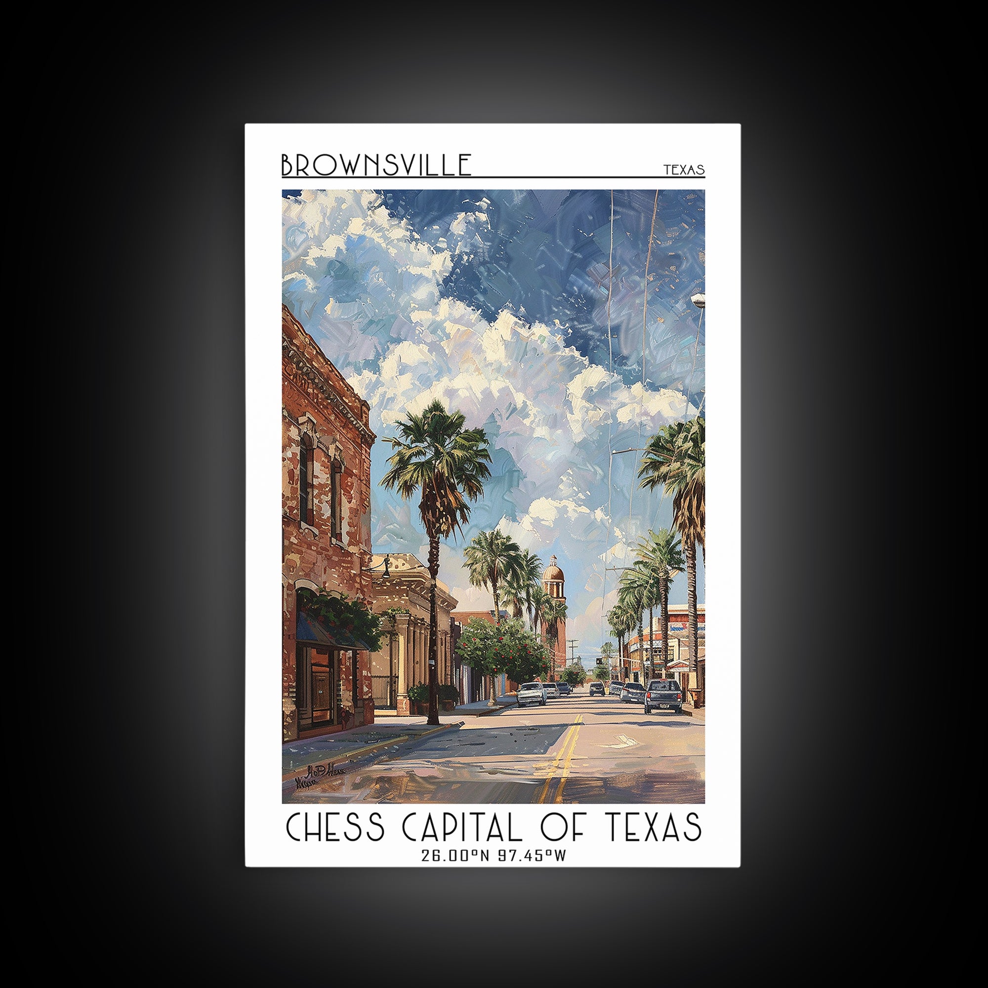 Brownsville Travel Poster, Canvas Print, Retro Travel Poster, City Wall Art, Modern Wall Decor, Retro Wall Art, Watercolor Cityscape