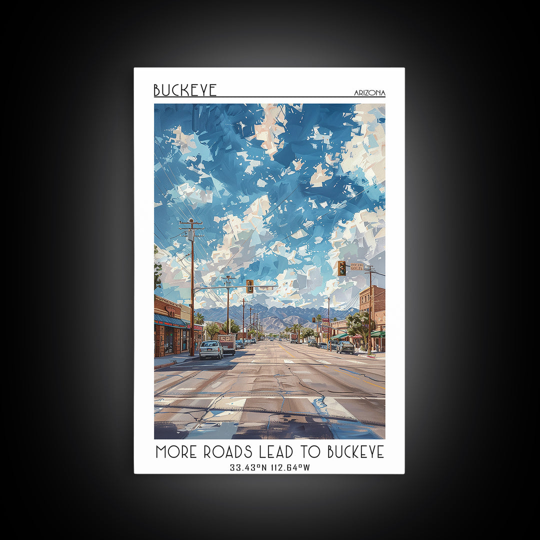 Buckeye Travel Poster, Framed Canvas Print, Travel Prints, Landscape Art, Living Room Wall Art, Travel Posters, Vintage Travel Print