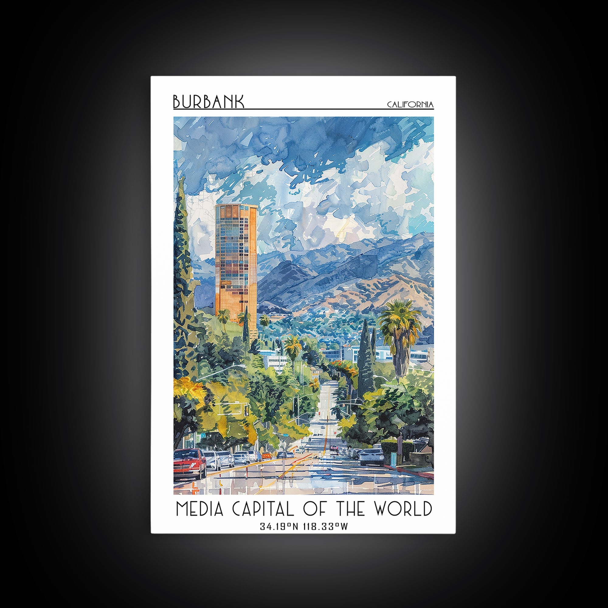 Burbank Travel Poster, Canvas Print, City Art Print, Travel Wall Art, Gallery Wall Set, Wall Art, Travel Print, Mid Century Wall Art
