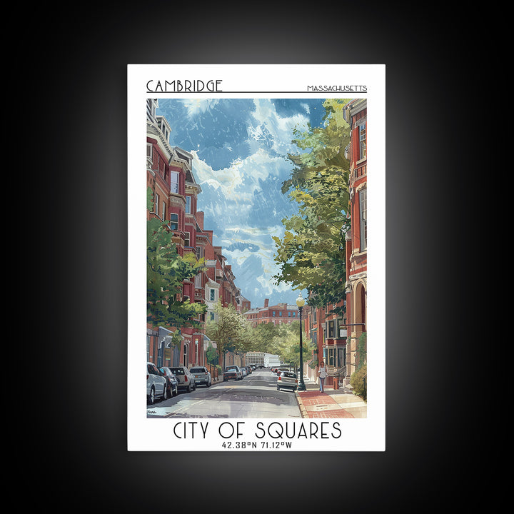 Cambridge Travel Poster, Framed Canvas Print, Travel Wall Art, City Wall Art, Wanderlust Gift, Retro Travel Print, Travel Wall Decor