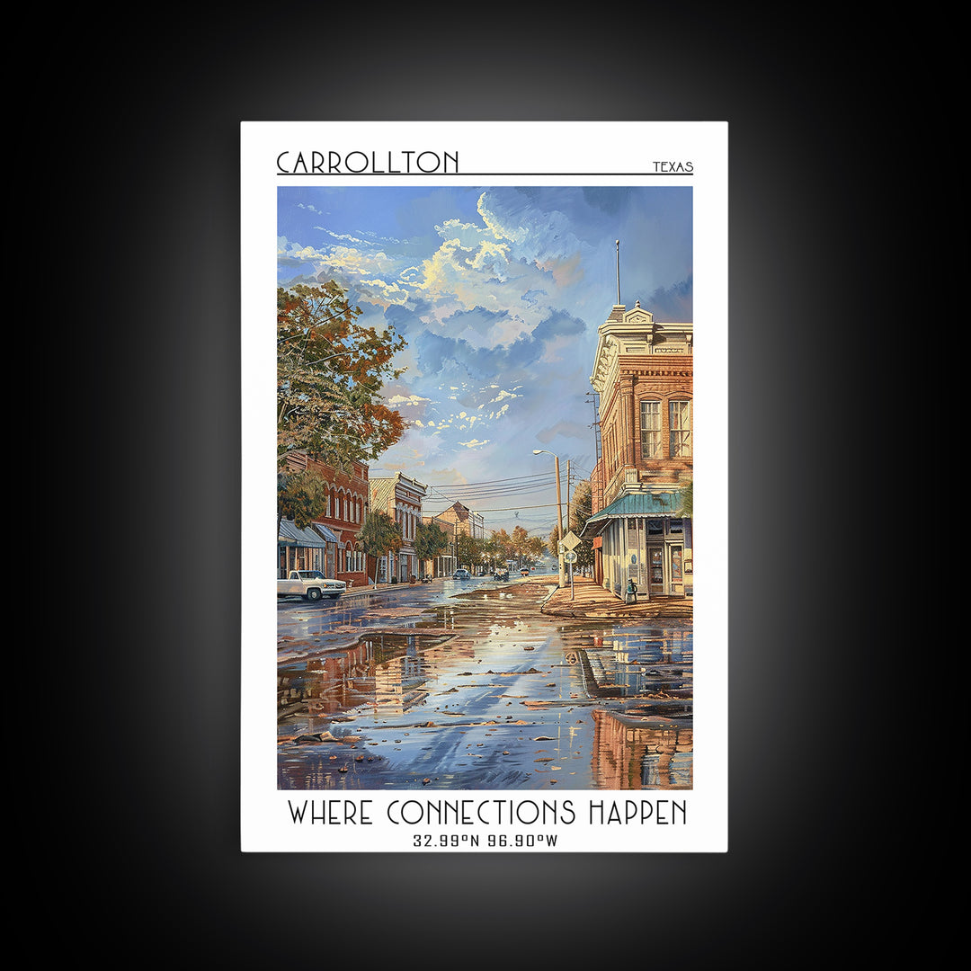 Carrollton Travel Poster, Framed Canvas Print, Travel Prints, Landscape Art, Vintage Travel Print, Travel Posters, City Illustration