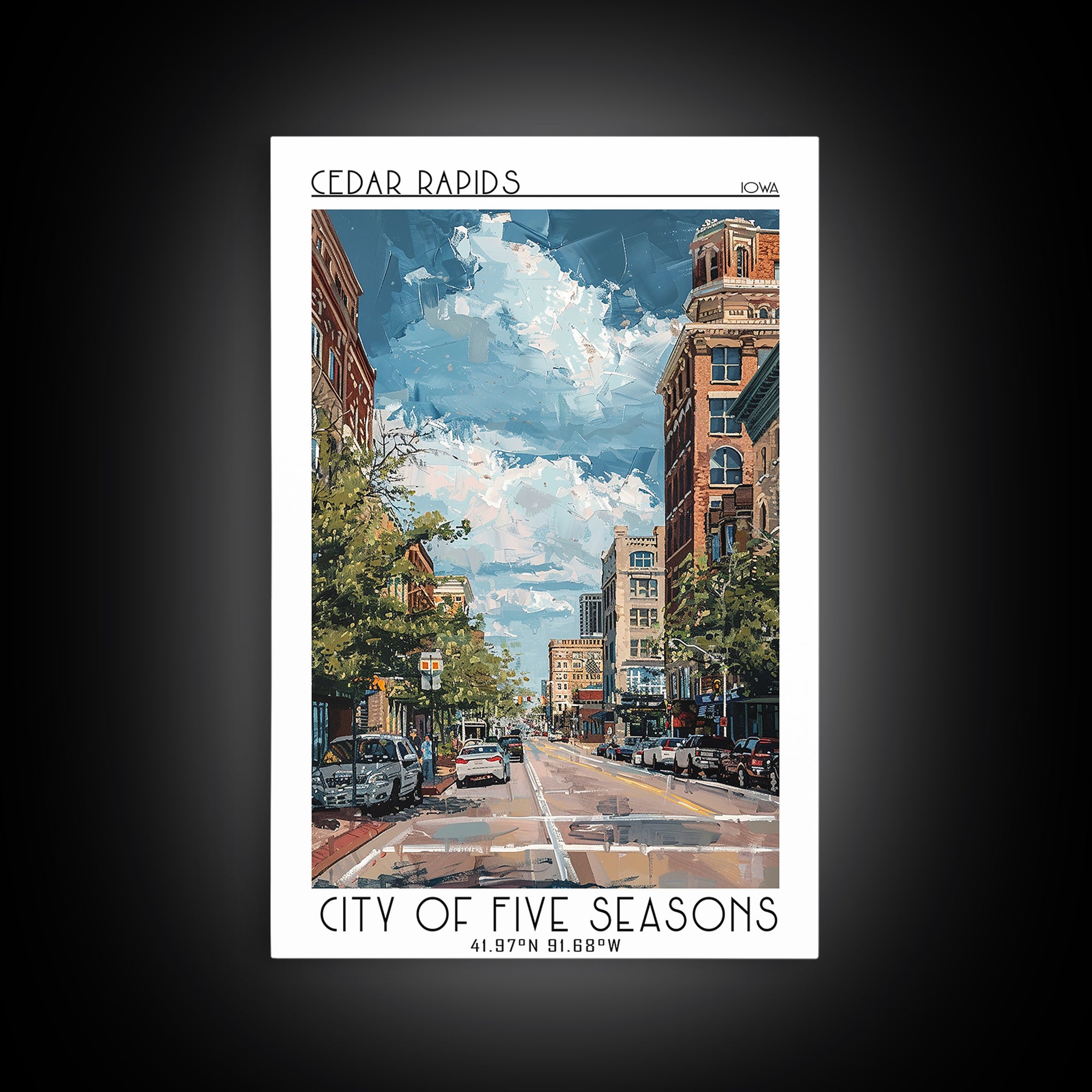 Cedar Rapids Travel Poster, Framed Canvas Print, Poster Print, Travel Wall Art, Travel Art Print, Retro Travel Poster, Landscape Art