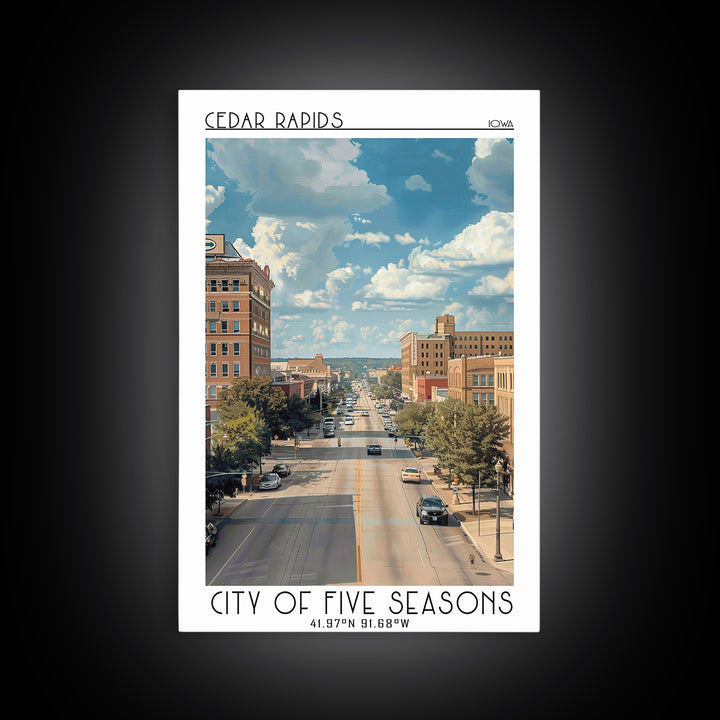 Cedar Rapids Iowa Travel Poster, Framed Canvas Print, Retro Travel Poster, City Wall Art, Retro Wall Art, Travel Decor, Poster Print