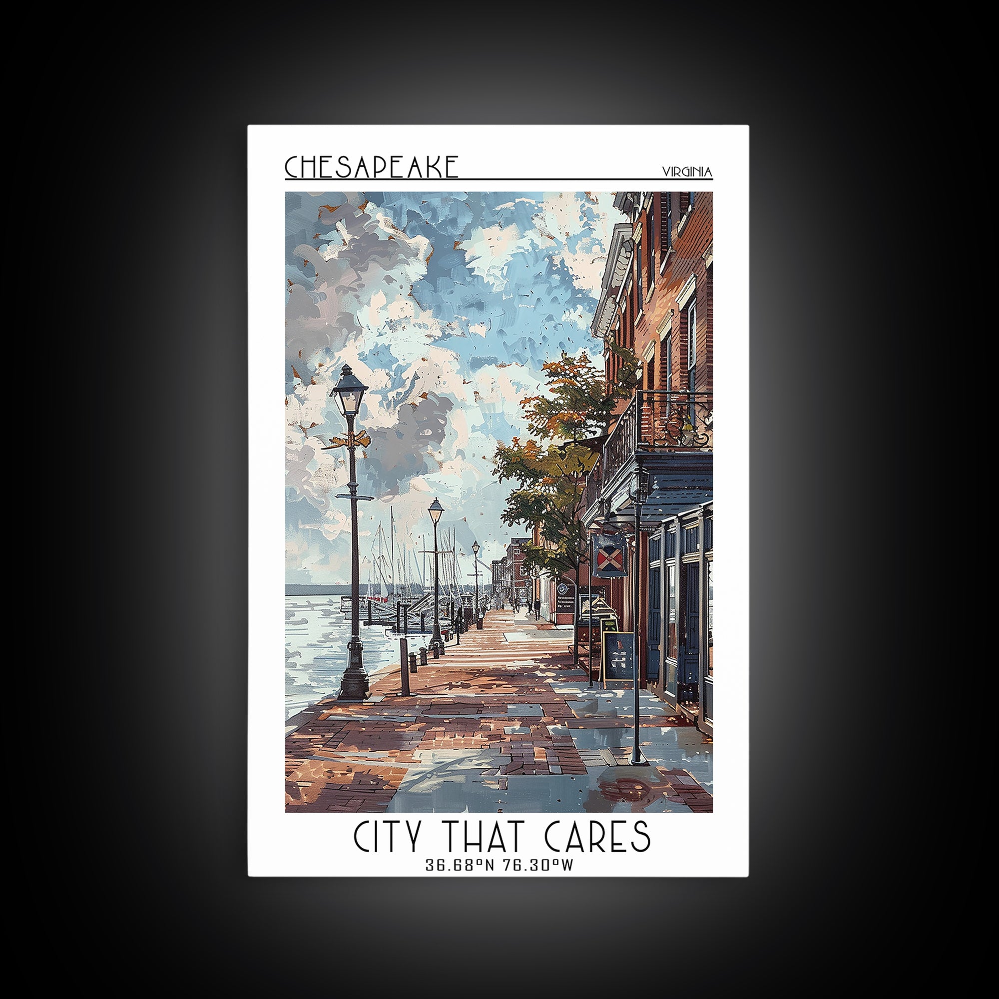 Chesapeake Virginia Travel Poster, Framed Canvas Print, City Travel Poster, Travel Wall Decor, Travel Wall Art, Mid Century Wall Art