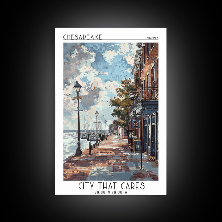Chesapeake Virginia Travel Poster, Framed Canvas Print, City Travel Poster, Travel Wall Decor, Travel Wall Art, Mid Century Wall Art