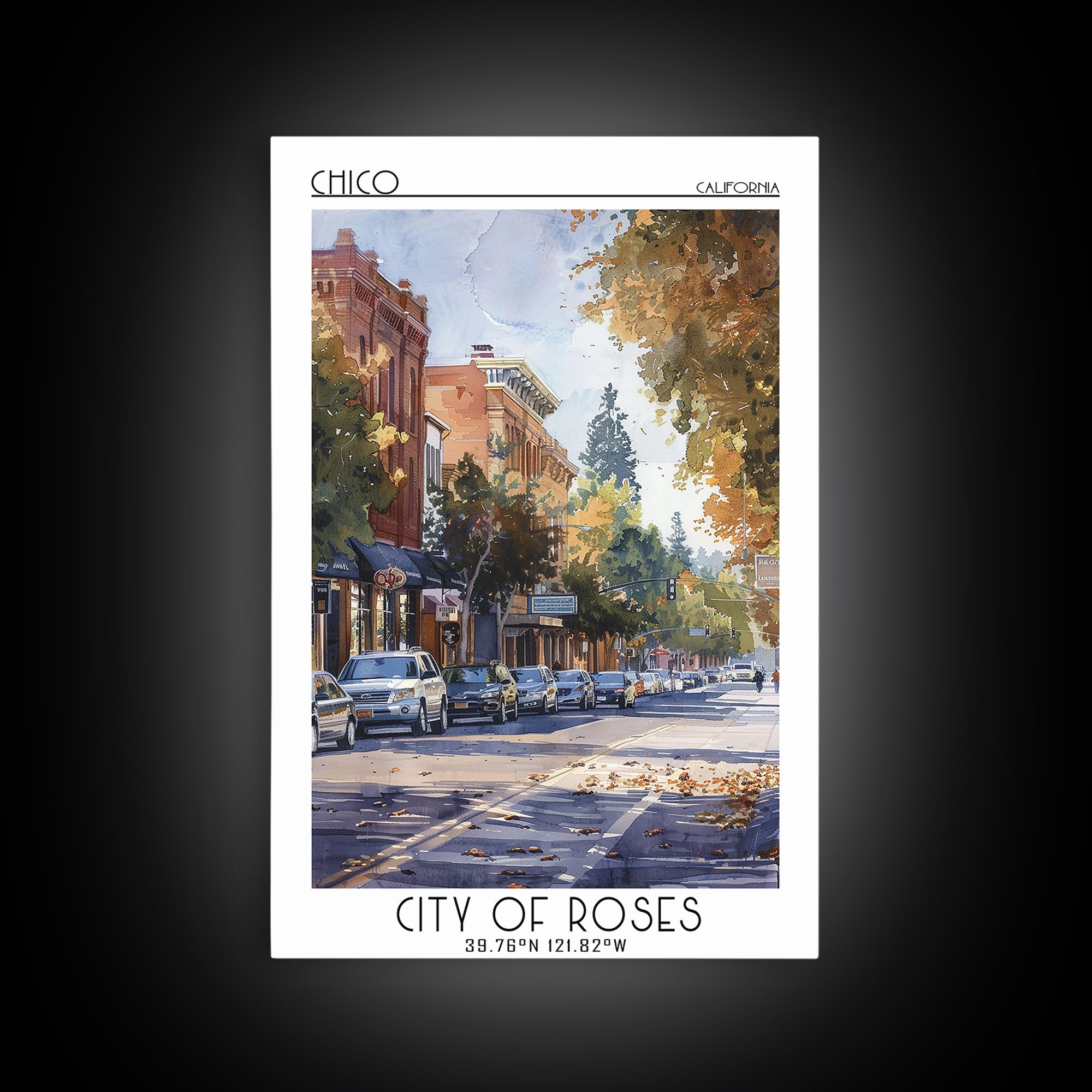 Chico Travel Poster, Framed Canvas Print, City Travel Poster, Travel Wall Art, City Wall Art, Art Print, Landscape Art, Poster Print