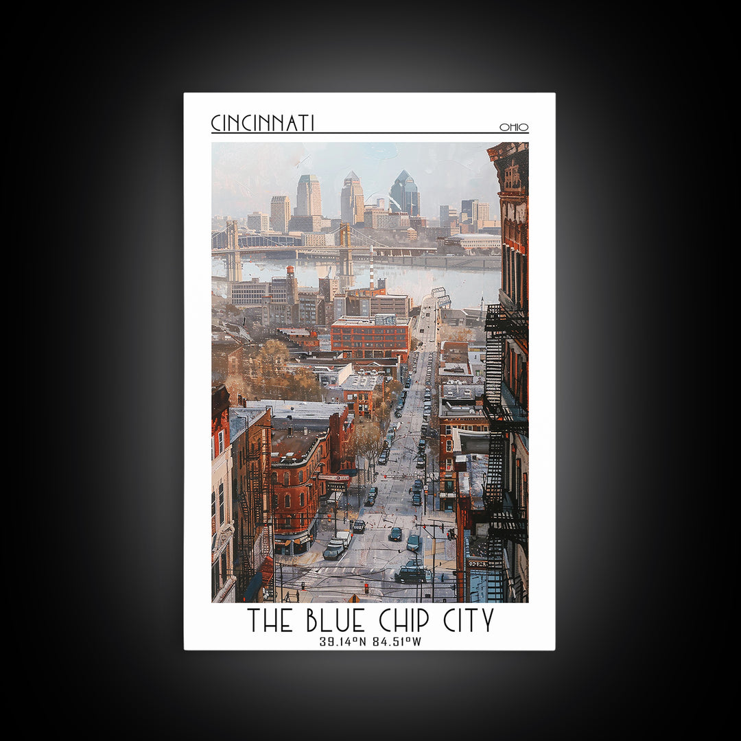 Cincinnati Travel Poster, Canvas Print, Retro Travel Poster, City Wall Art, Art Print, Poster Art, Home Office Decor, City Art Print