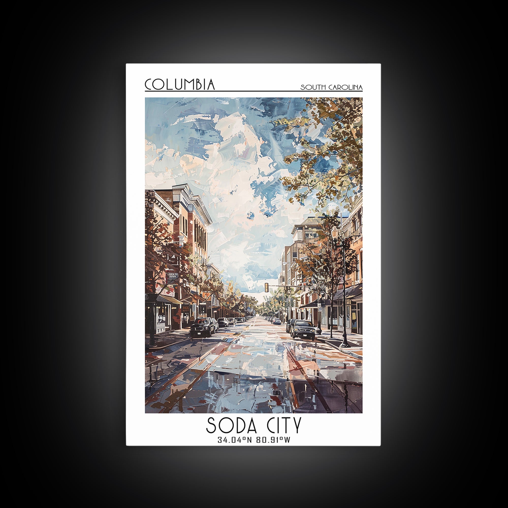 Columbia South Carolina Travel Poster, Framed Canvas Print, City Travel Poster, Travel Wall Art, Travel Posters, Retro Travel Poster