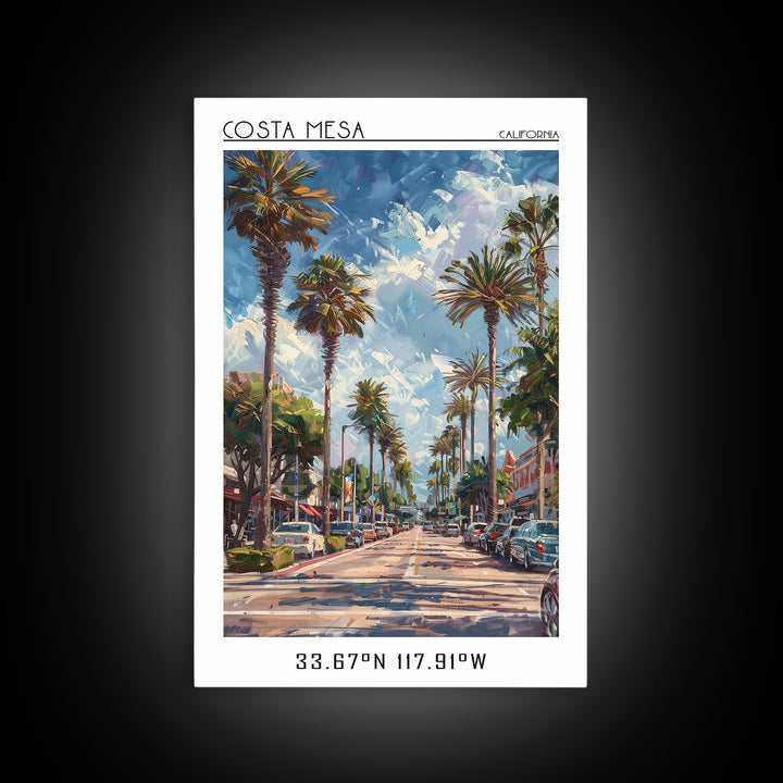 Costa Mesa Travel Poster, Framed Canvas Print, Travel Wall Art, City Wall Art, Home Office Decor, Retro Travel Poster, Landscape Art