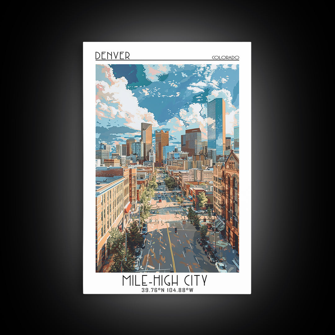 Denver Travel Poster, Framed Canvas Print, City Travel Poster, Travel Wall Decor, Minimalist Poster, Modern Wall Decor, Travel Decor