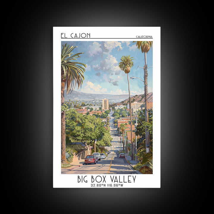 El Cajon Travel Poster, Framed Canvas Print, Travel Art Print, Modern Wall Decor, Travel Decor, Home Office Decor, Travel Wall Decor