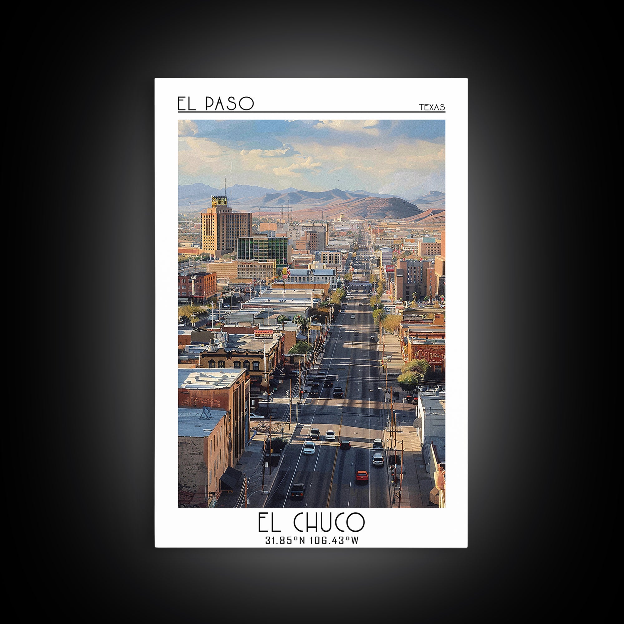 El Paso Travel Poster, Framed Canvas Print, City Travel Poster, Vintage City Poster, Travel Wall Art, Wanderlust Gift, Landscape Art