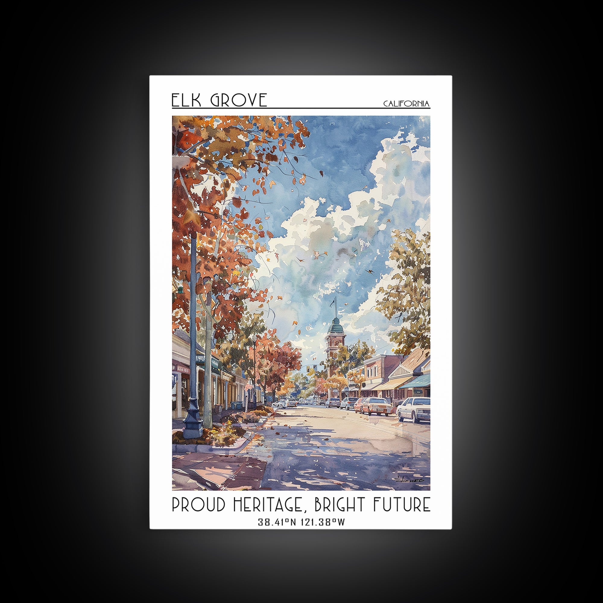 Elk Grove Travel Poster, Framed Canvas Print, Retro Travel Poster, City Wall Art, Retro Travel Print, Travel Decor, Travel Art Print