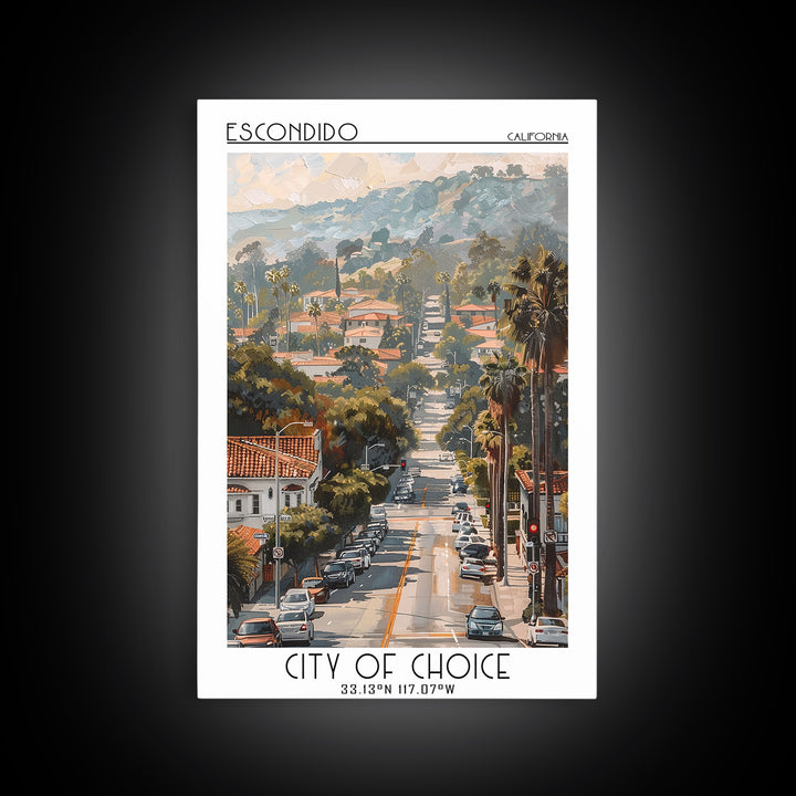 Escondido Travel Poster, Canvas Print, Retro Travel Poster, City Wall Art, Travel Art Print, Home Office Decor, Living Room Wall Art