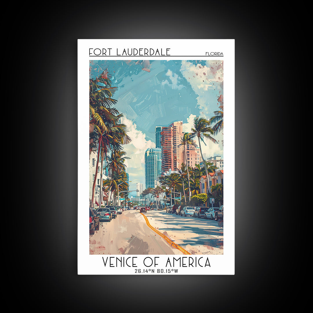 Fort Lauderdale Travel Poster, Framed Canvas Print, City Art Print, Travel Wall Art, Poster Art, Travel Art Print, Modern Wall Decor