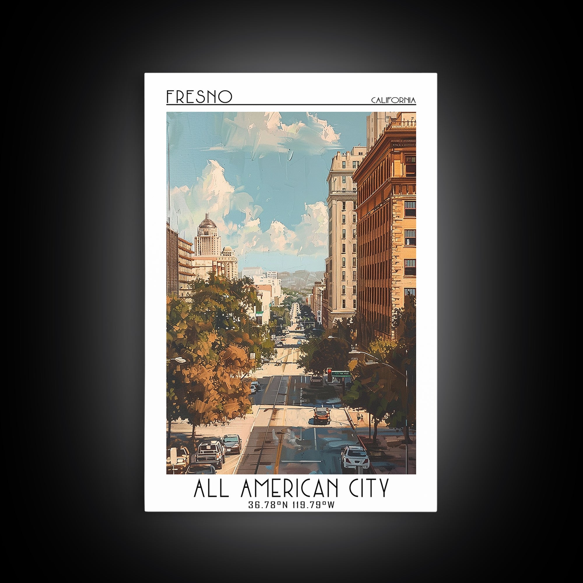 Fresno Travel Poster, Framed Canvas Print, City Art Print, Travel Wall Art, Wall Art, Poster Print, Travel Posters, Gallery Wall Set