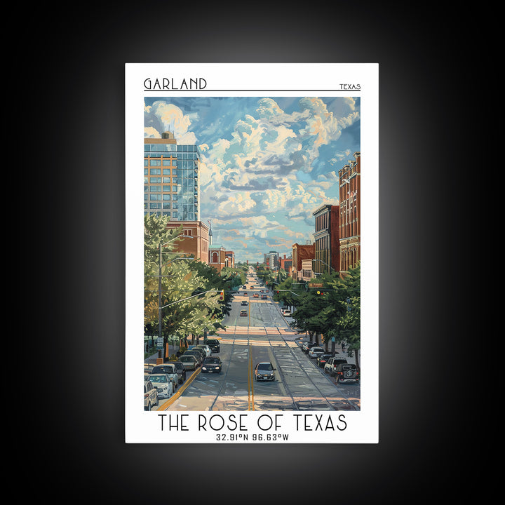 Garland Travel Poster, Framed Canvas Print, Retro Travel Poster, City Wall Art, Retro Travel Print, Travel Wall Decor, Landscape Art