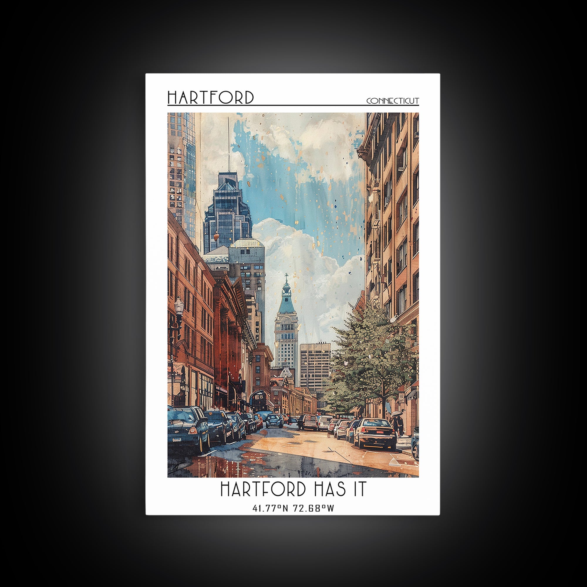 Hartford Travel Poster, Framed Canvas Print, Retro Travel Poster, City Wall Art, Vintage Travel Print, Poster Print, Wanderlust Gift