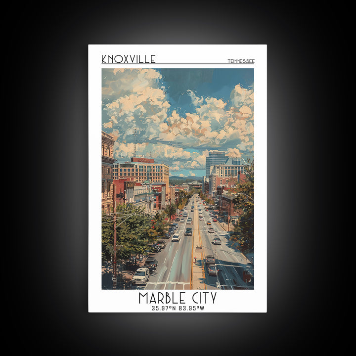 Knoxville Travel Poster, Framed Canvas Print, City Art Print, Travel Wall Art, City Wall Art, Vintage City Poster, City Illustration