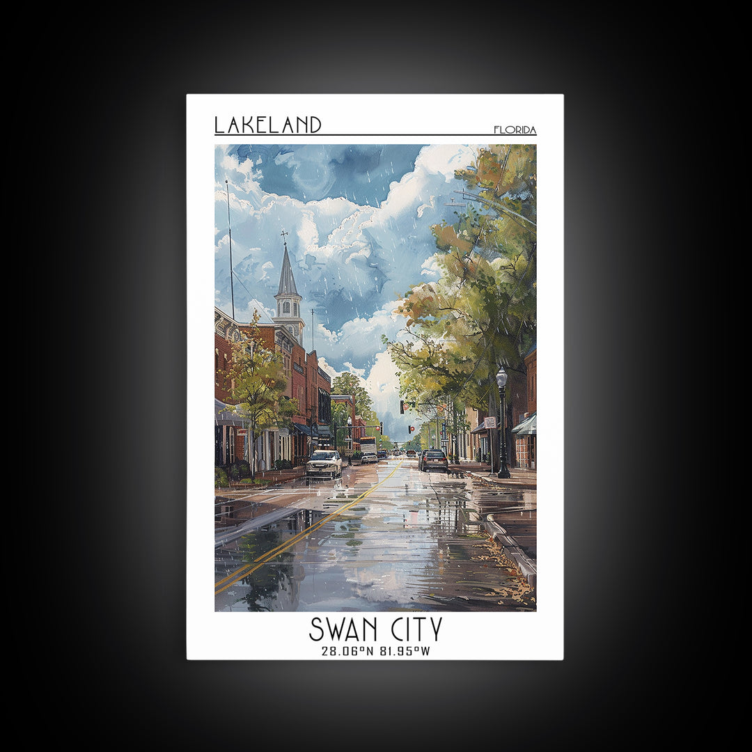 Lakeland Travel Poster, Canvas Print, City Art Print, Travel Wall Art, Retro Travel Poster, Travel Posters, Art Print, Landscape Art