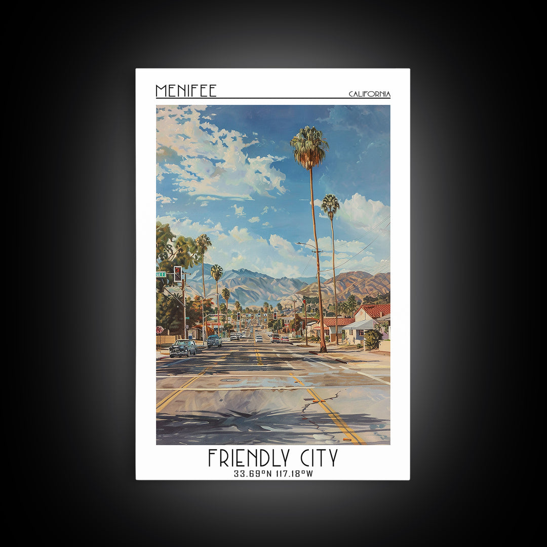 Menifee Travel Poster, Framed Canvas Print, Vintage Travel Print, City Wall Art, Vintage Poster, Vintage Posters, Retro Travel Print