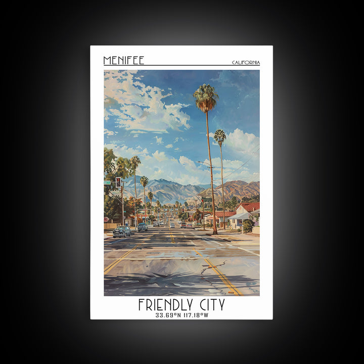 Menifee Travel Poster, Framed Canvas Print, Vintage Travel Print, City Wall Art, Vintage Poster, Vintage Posters, Retro Travel Print