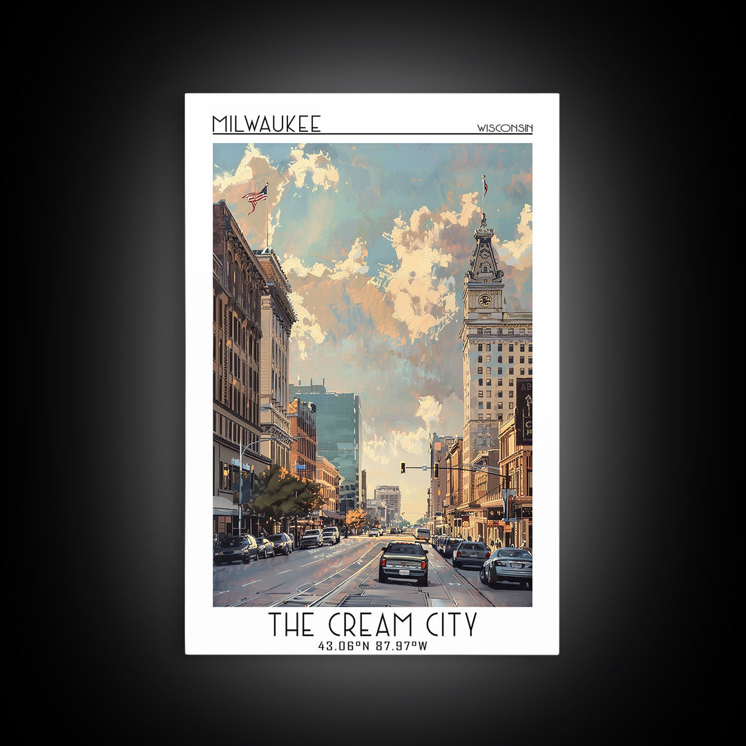 Milwaukee Travel Poster, Canvas Print, Travel Prints, Landscape Art, Wanderlust Gift, Colorful Wall Art, City Wall Art, Poster Print
