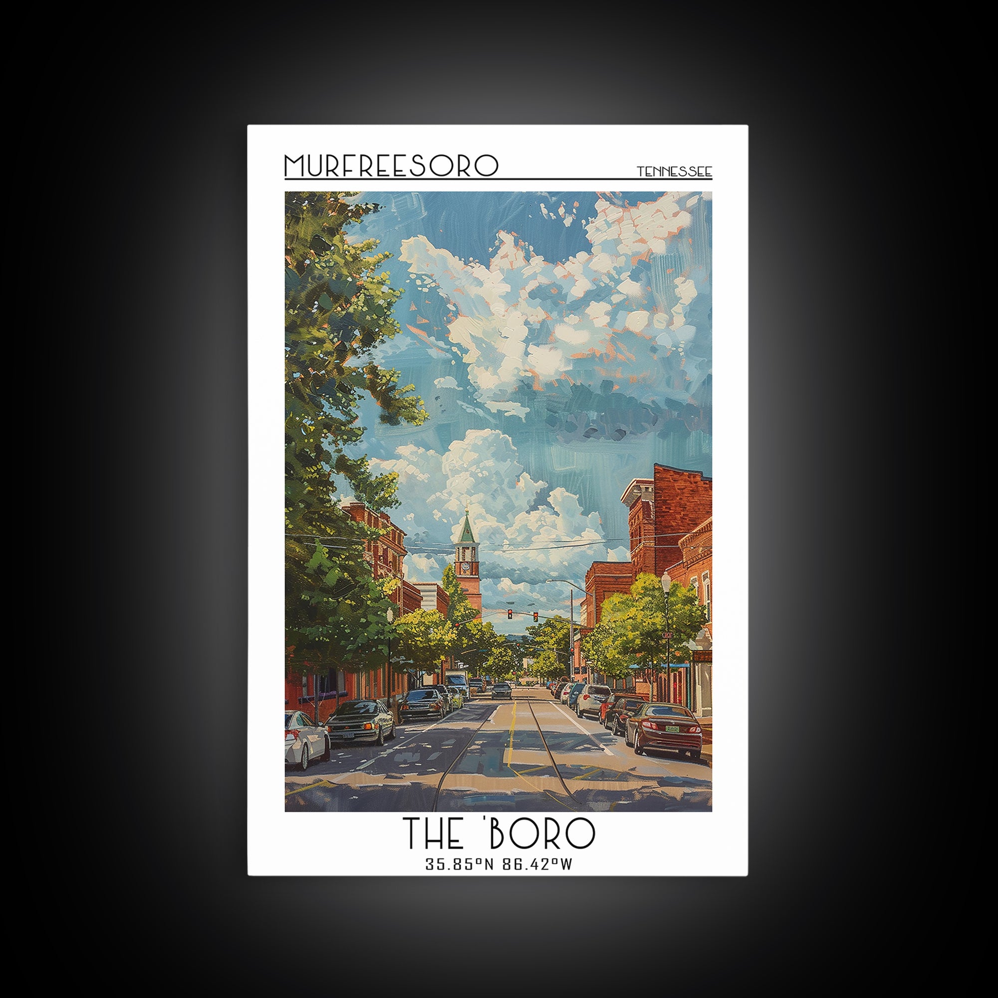 Murfreesboro Travel Poster, Framed Canvas Print, Vintage Travel Print, City Wall Art, Travel Posters, Vintage Poster, Vintage Travel