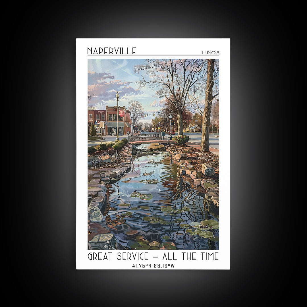 Naperville Travel Poster, Framed Canvas Print, Travel Wall Art, City Wall Art, Retro Travel Poster, Retro Travel Print, Travel Print
