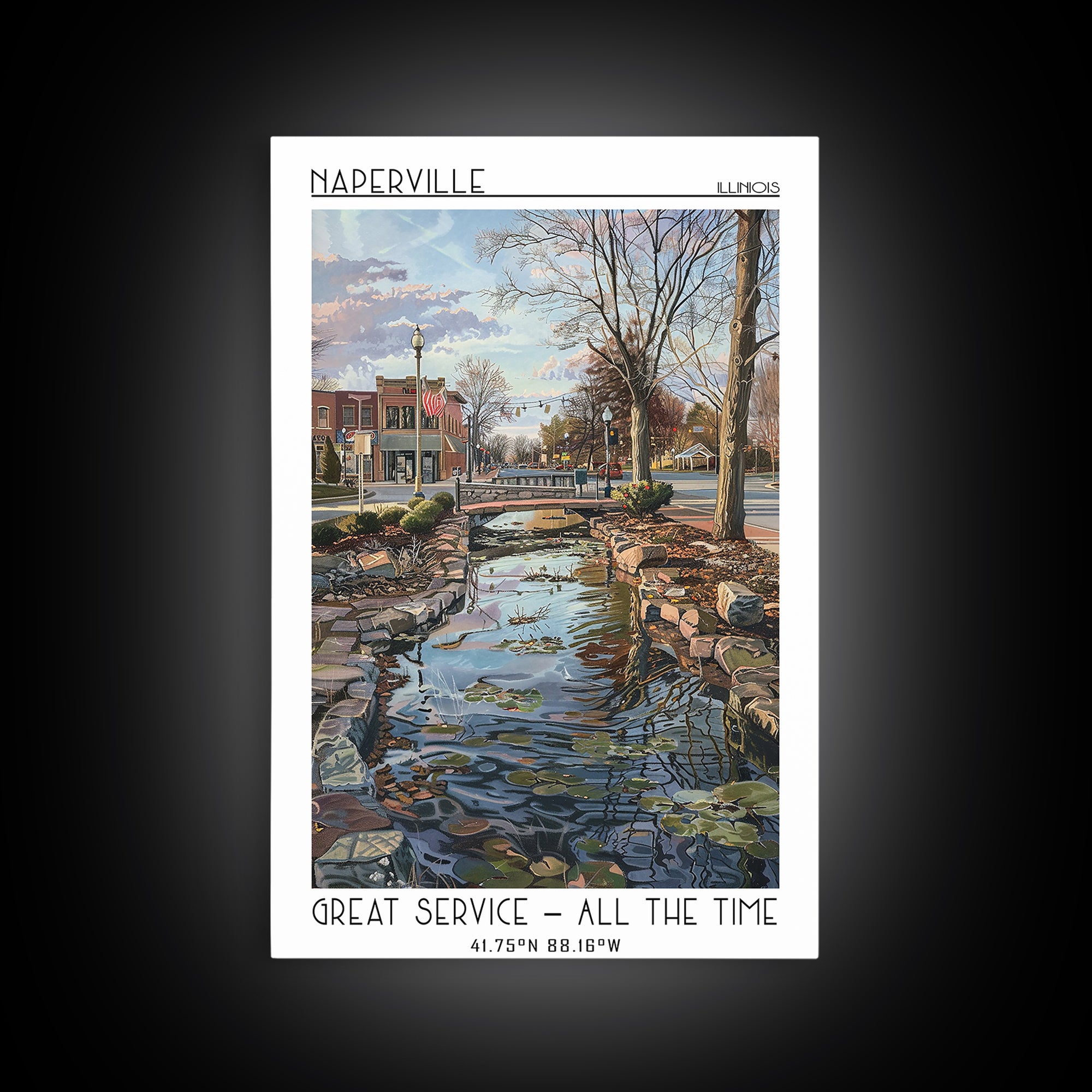 Naperville Travel Poster, Framed Canvas Print, Travel Wall Art, City Wall Art, Retro Travel Poster, Retro Travel Print, Travel Print