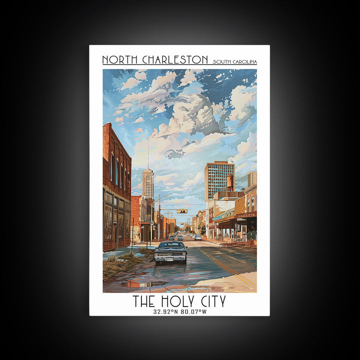 North Charleston Travel Poster, Framed Canvas Print, City Travel Poster, Vintage City Poster, Poster Art, Art Print, Wanderlust Gift