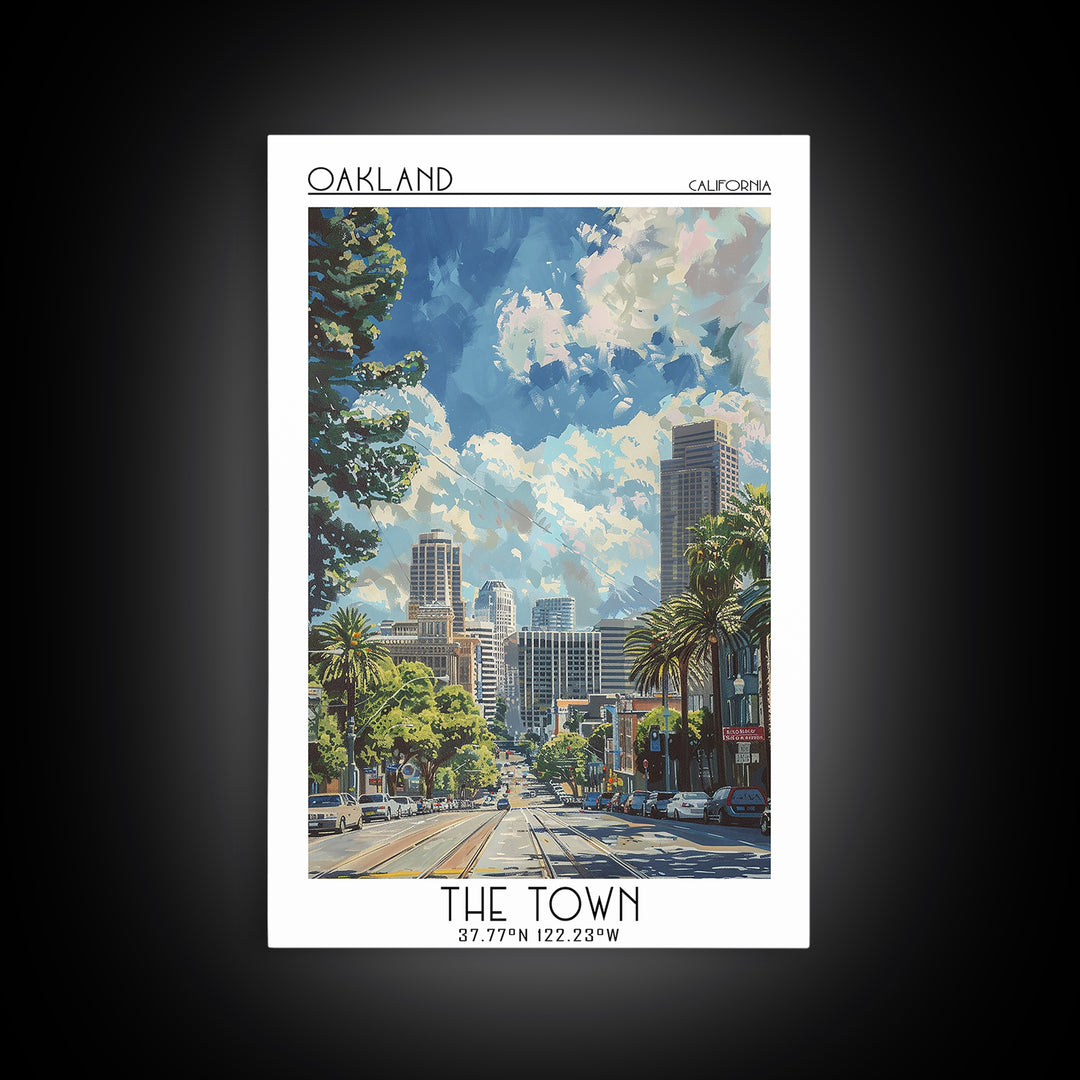 Oakland Travel Poster, Framed Canvas Print, City Travel Poster, Travel Wall Art, Living Room Wall Art, Home Decor, Colorful Wall Art