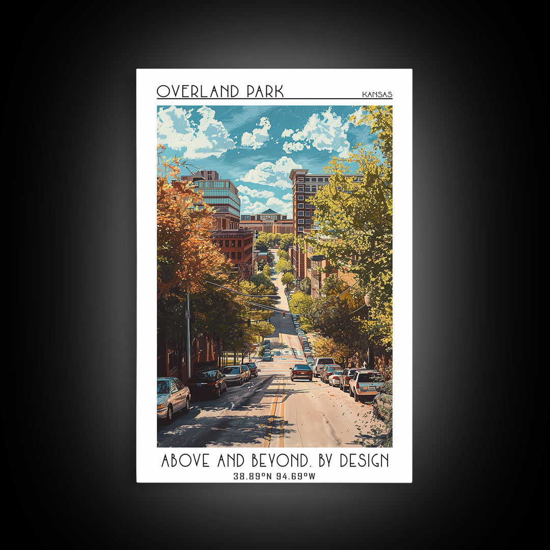 Overland Park Travel Poster, Framed Canvas Print, Travel Prints, Landscape Art, Retro Wall Art, City Art Print, Mid Century Wall Art