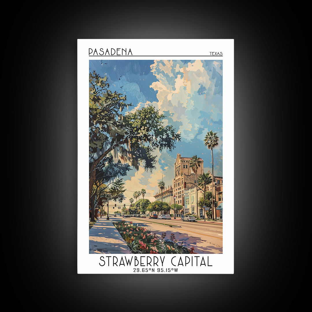 Pasadena Texas Travel Poster, Framed Canvas Print, Travel Prints, Landscape Art, Vintage City Poster, City Art Print, Fine Art Print