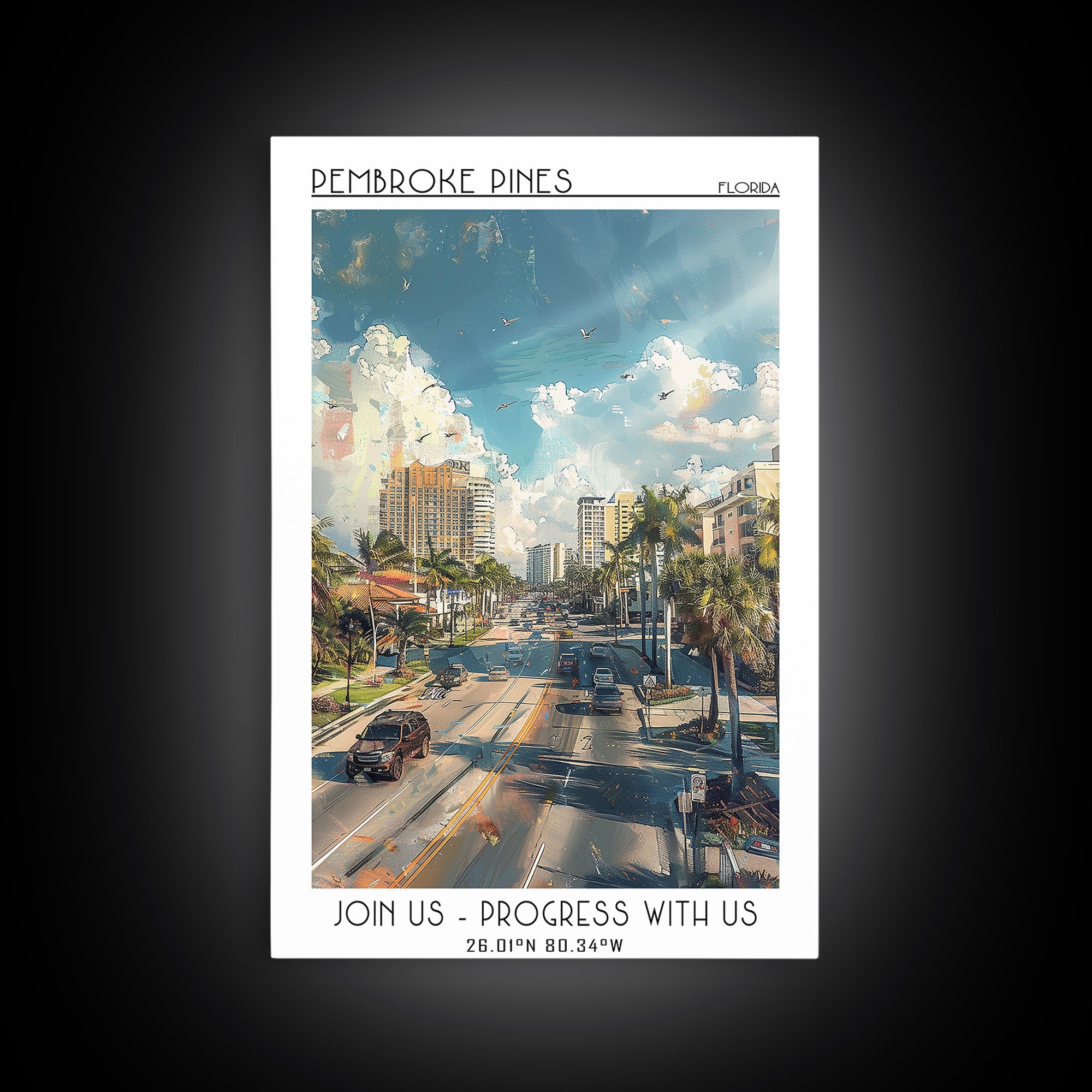 Pembroke Pines Travel Poster, Canvas Print, City Travel Poster, Travel Wall Art, Travel Print, Living Room Wall Art, Vintage Posters