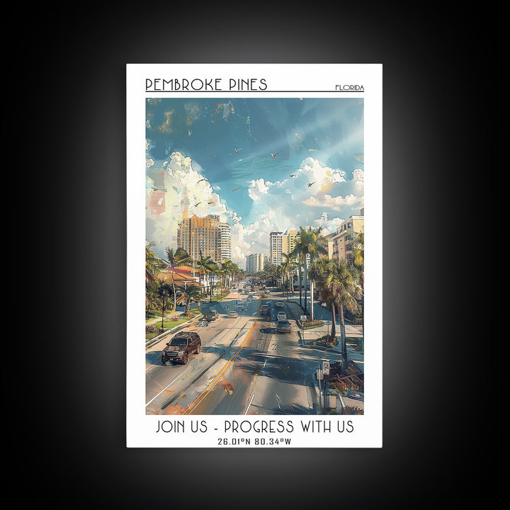 Pembroke Pines Travel Poster, Canvas Print, City Travel Poster, Travel Wall Art, Travel Print, Living Room Wall Art, Vintage Posters