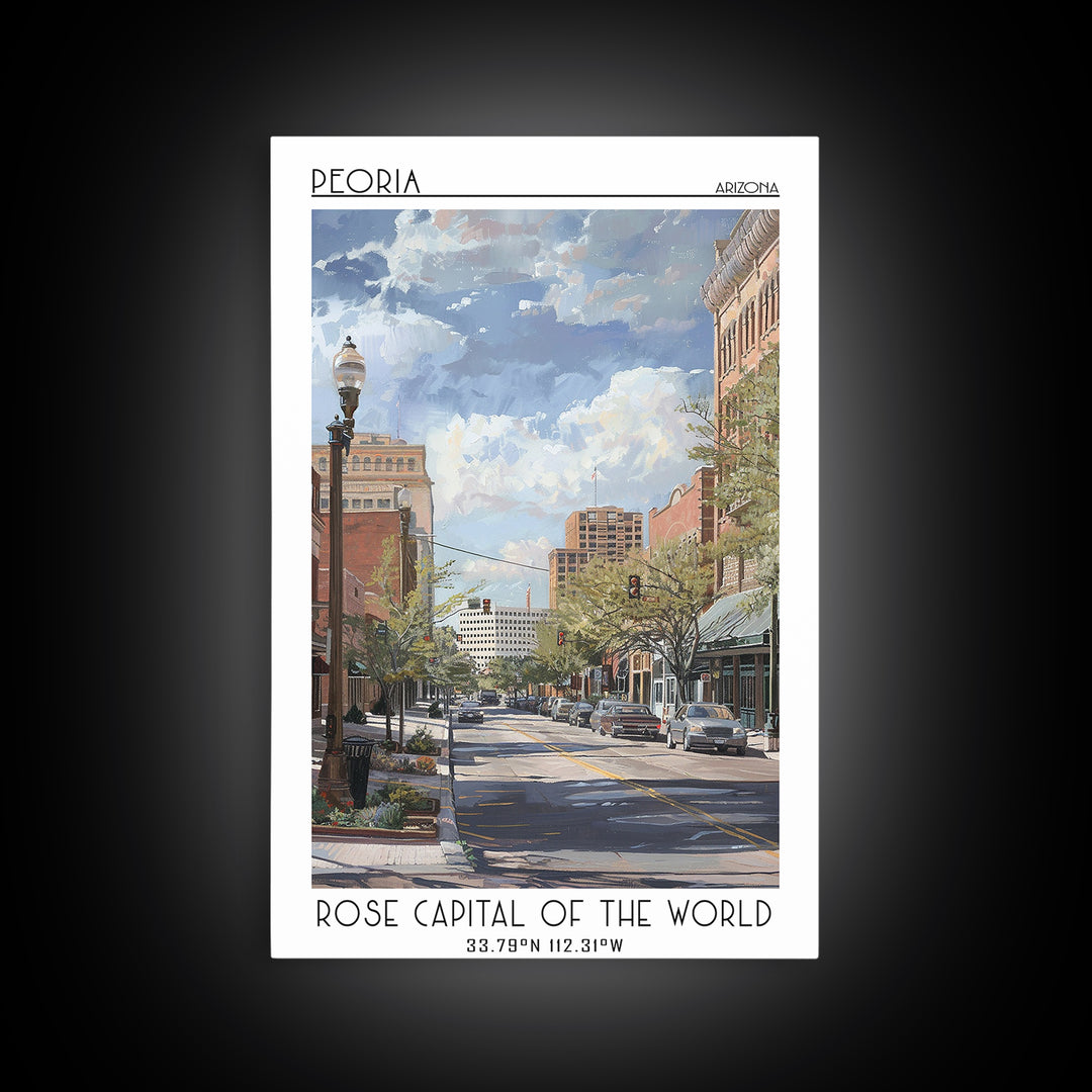 Peoria Travel Poster, Framed Canvas Print, Travel Wall Decor, Minimalist Poster, Modern Wall Decor, Travel Posters, Travel Art Print