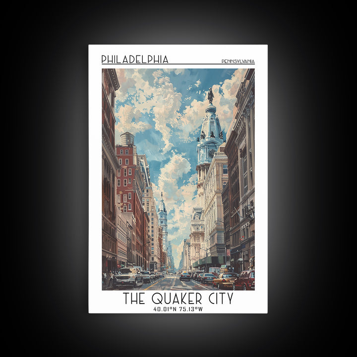 Philadelphia Travel Poster, Canvas Print, Retro Travel Poster, City Wall Art, Landscape Art, Watercolor Cityscape, Modern Wall Decor