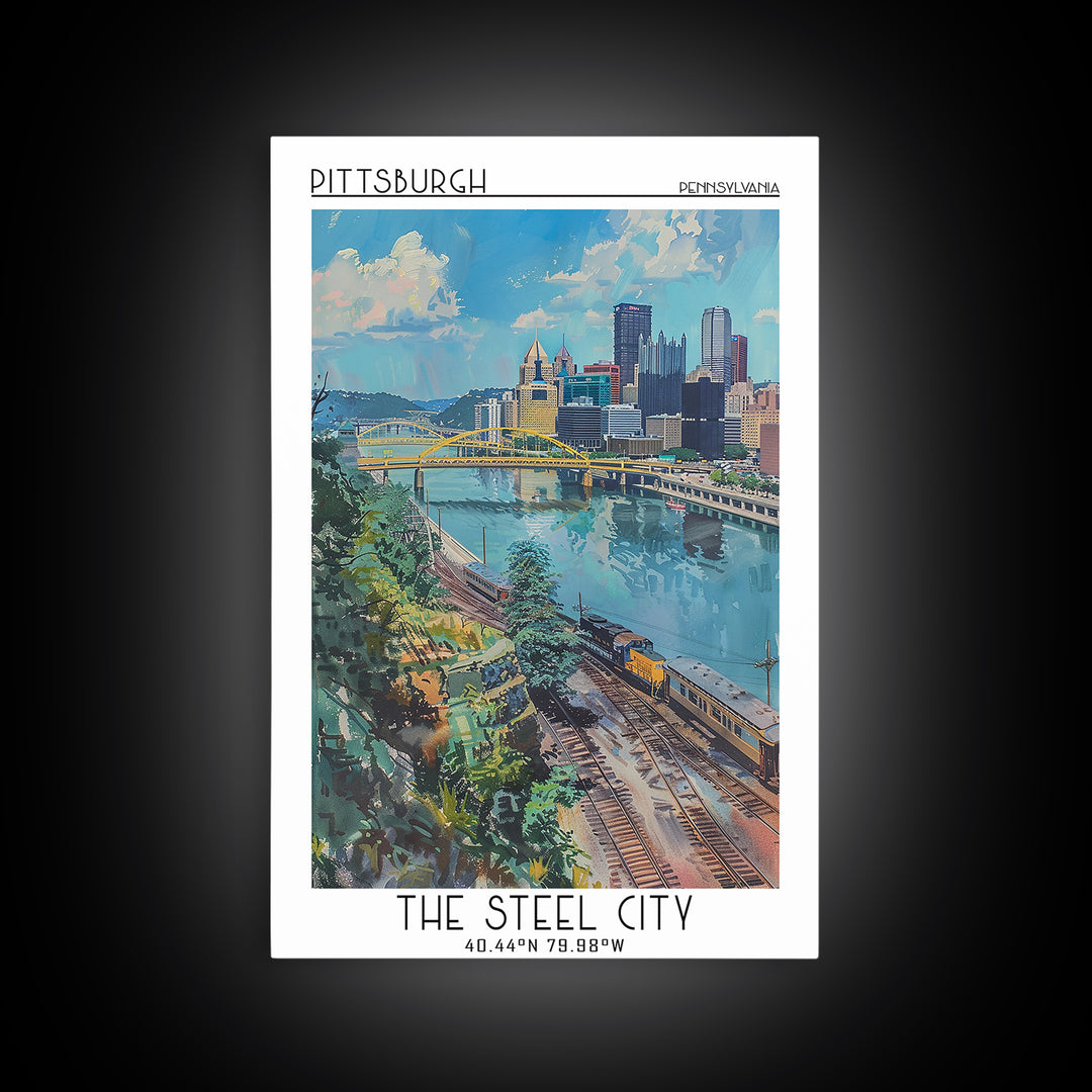 Pittsburgh Travel Poster, Canvas Print, Travel Wall Art, City Wall Art, Retro Travel Print, Retro Travel Poster, Vintage City Poster