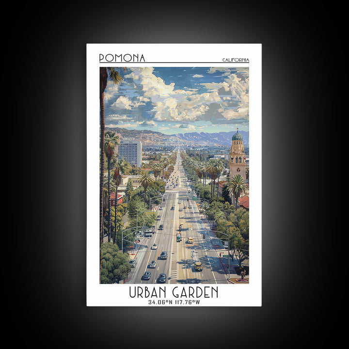 Pomona Travel Poster, Framed Canvas Print, City Art Print, Travel Wall Art, Retro Travel Print, Vintage Travel Print, Travel Posters