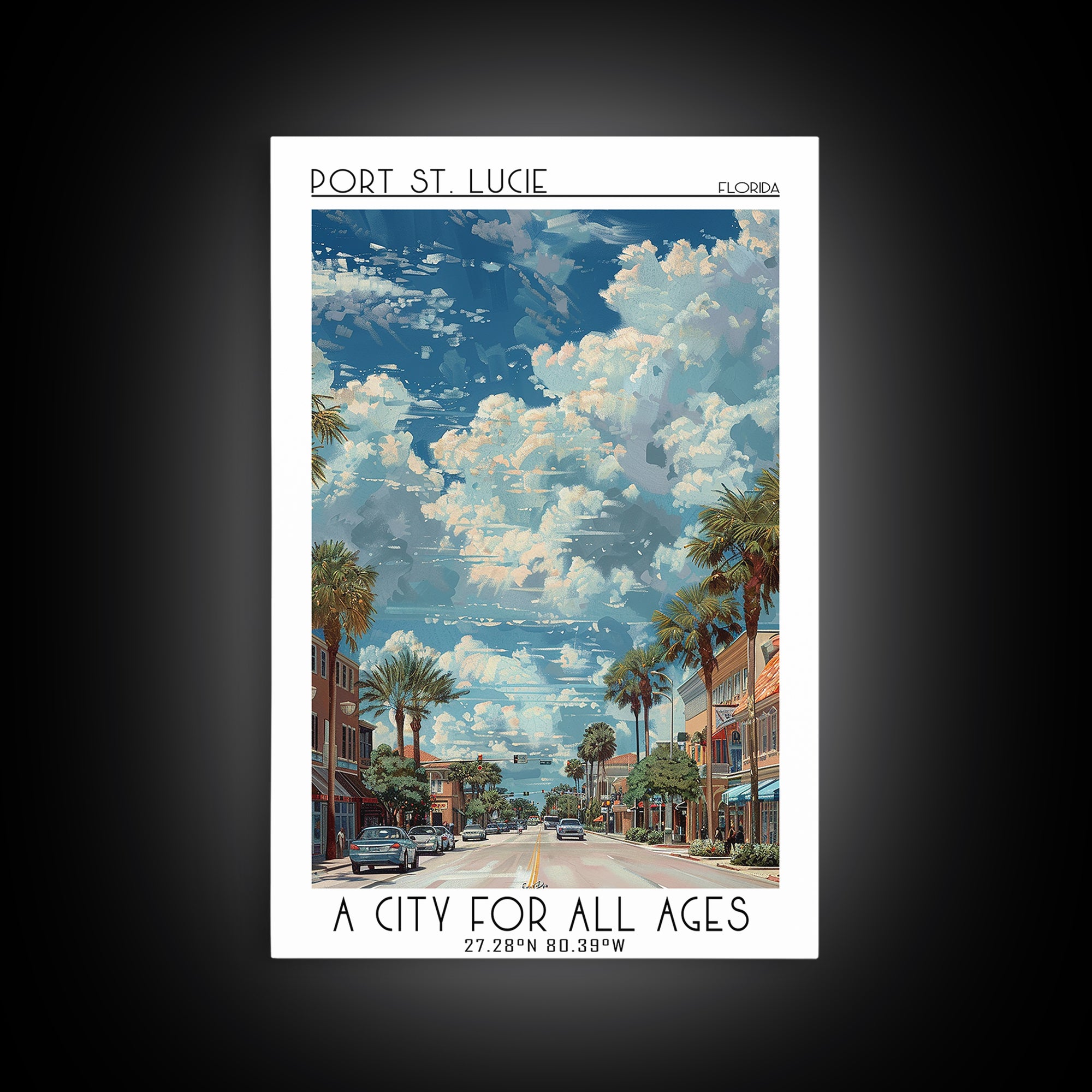 Port St Lucie Travel Poster, Framed Canvas Print, Vintage Travel Print, City Wall Art, Wall Art, Travel Prints, Living Room Wall Art