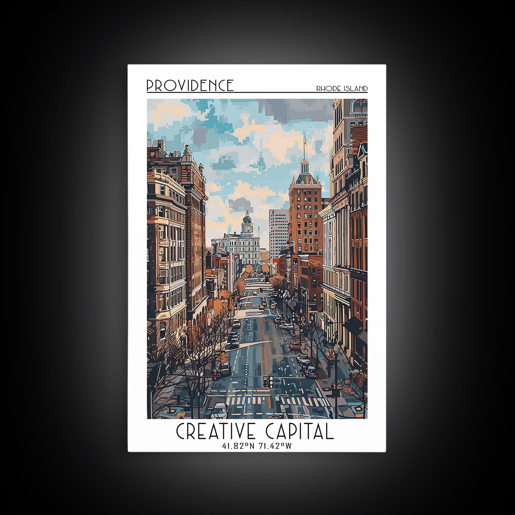 Providence Travel Poster, Canvas Print, Travel Prints, Landscape Art, Fine Art Print, Wall Art, City Illustration, Colorful Wall Art