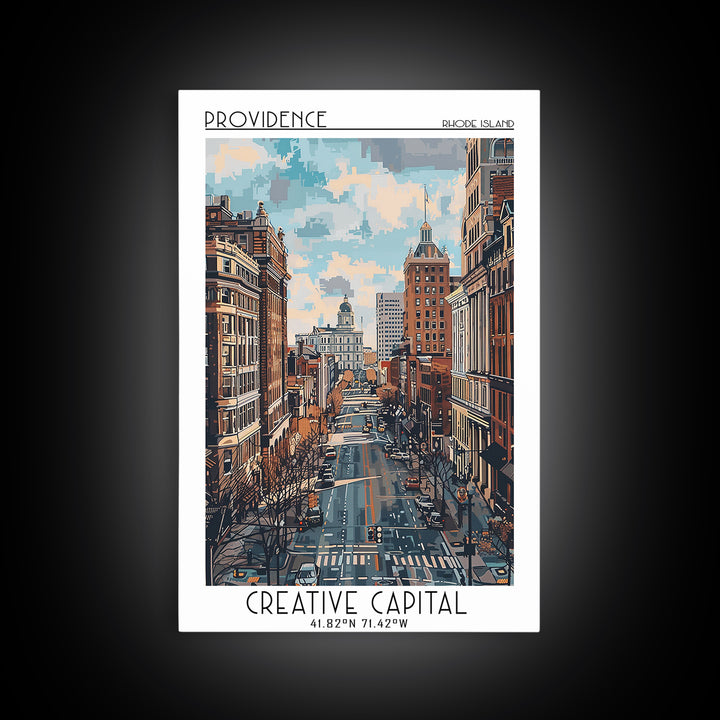 Providence Travel Poster, Canvas Print, Travel Prints, Landscape Art, Fine Art Print, Wall Art, City Illustration, Colorful Wall Art