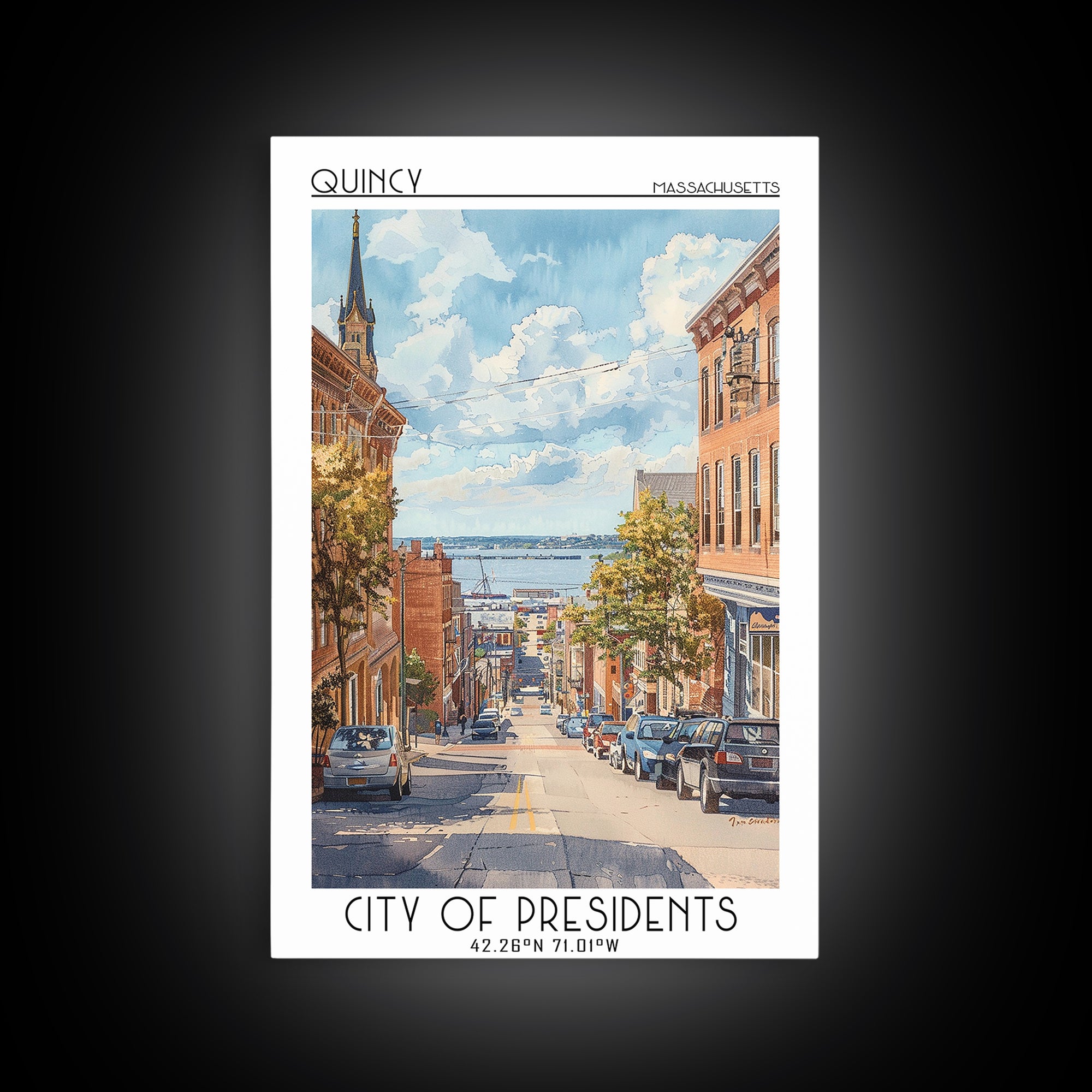 Quincy Travel Poster, Framed Canvas Print, City Travel Poster, Vintage City Poster, Travel Art Print, Landscape Art, Travel Wall Art
