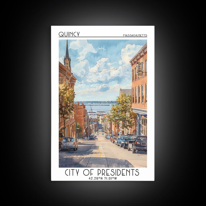 Quincy Travel Poster, Framed Canvas Print, City Travel Poster, Vintage City Poster, Travel Art Print, Landscape Art, Travel Wall Art