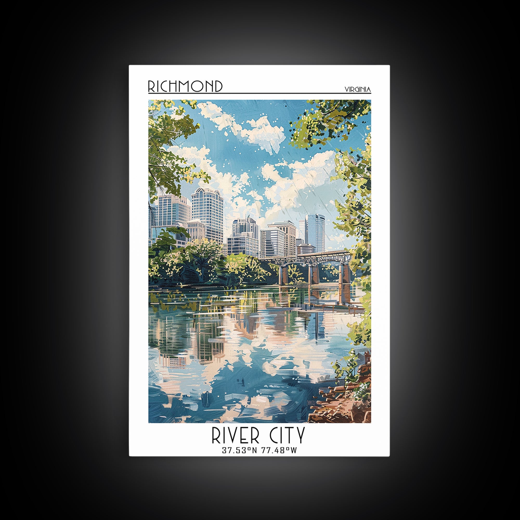 Richmond Virginia Travel Poster, Framed Canvas Print, Travel Prints, Landscape Art, Home Decor, Gallery Wall Set, City Travel Poster