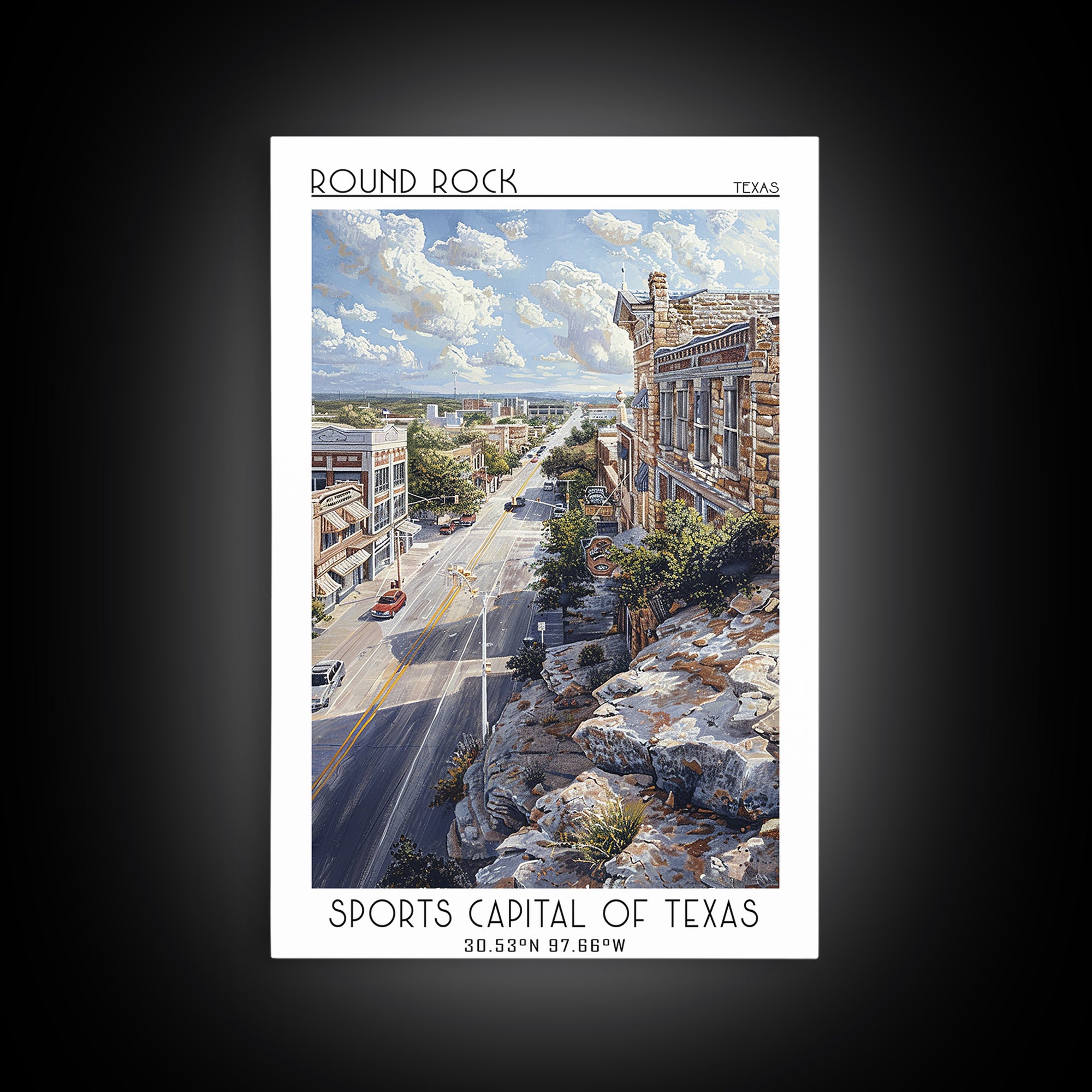 Round Rock Travel Poster, Framed Canvas Print, Travel Wall Decor, Minimalist Poster, Home Decor, Travel Wall Art, City Travel Poster