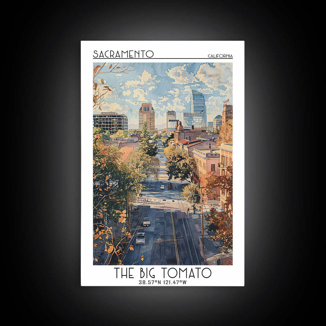 Sacramento Travel Poster, Framed Canvas Print, Travel Prints, Landscape Art, Fine Art Print, Retro Travel Print, Retro Travel Poster