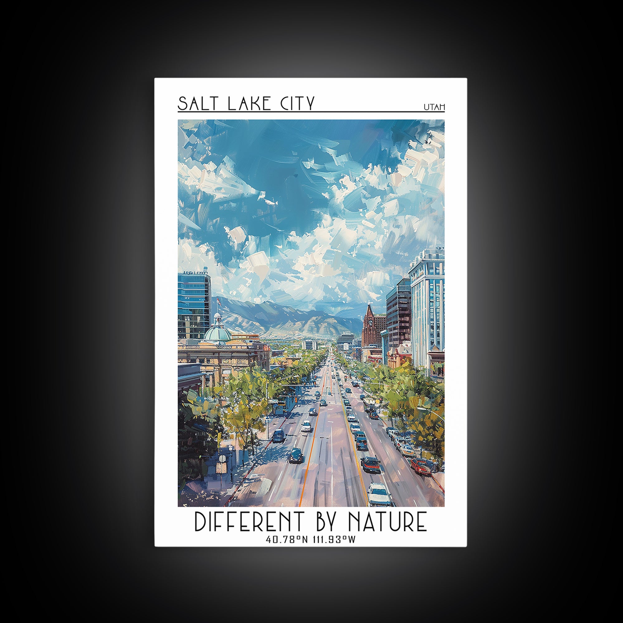 Salt Lake City Travel Poster, Framed Canvas Print, Retro Wall Art, Travel Print, Vintage Posters, City Art Print, Retro Travel Print