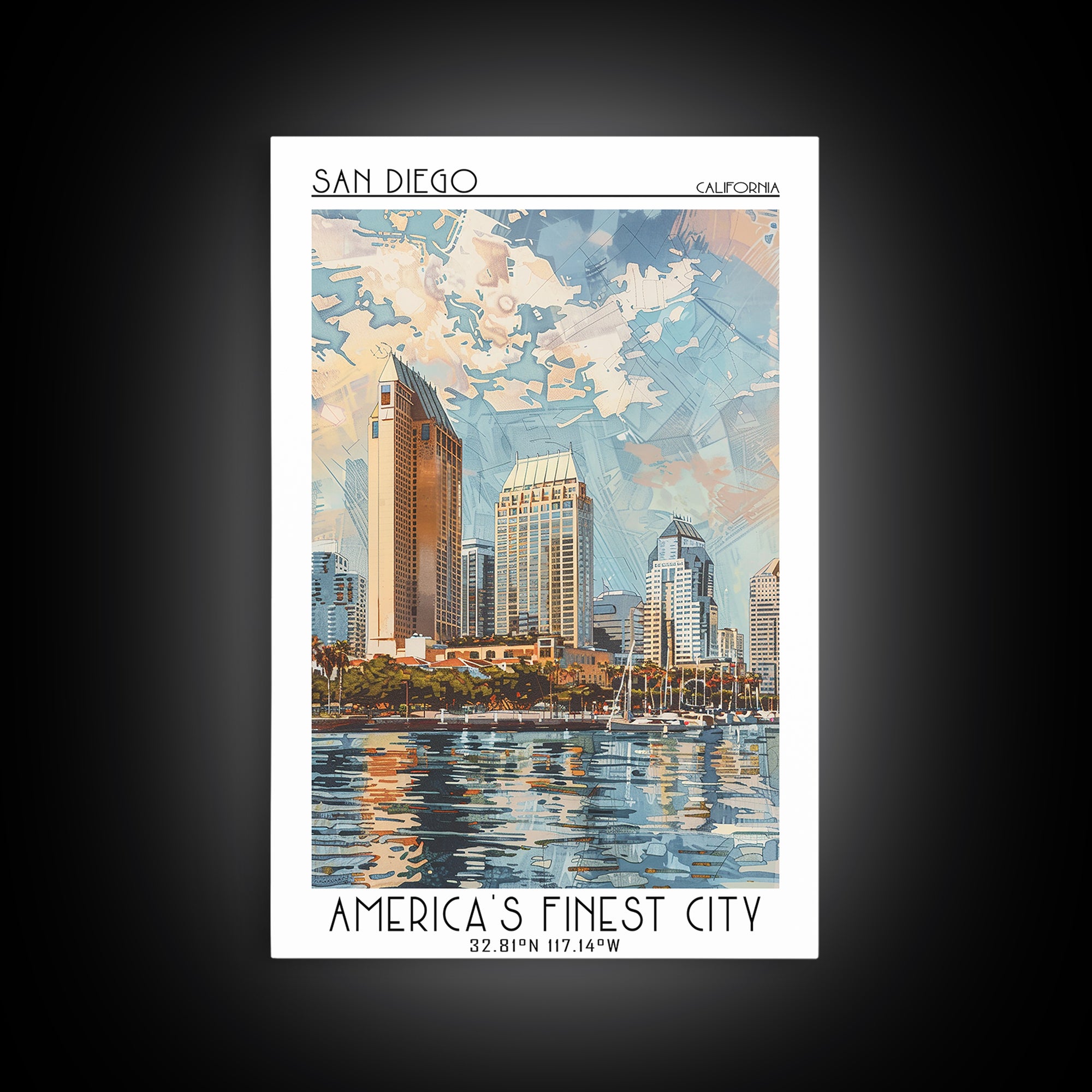 San Diego Travel Poster, Framed Canvas Print, City Travel Poster, Vintage City Poster, Wanderlust Gift, Poster Art, Gallery Wall Set